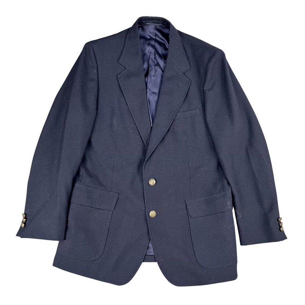 Egon Von Furstenberg 100% Wool‎ Mens Gold Button Navy Blazer Sz 40R (READ)